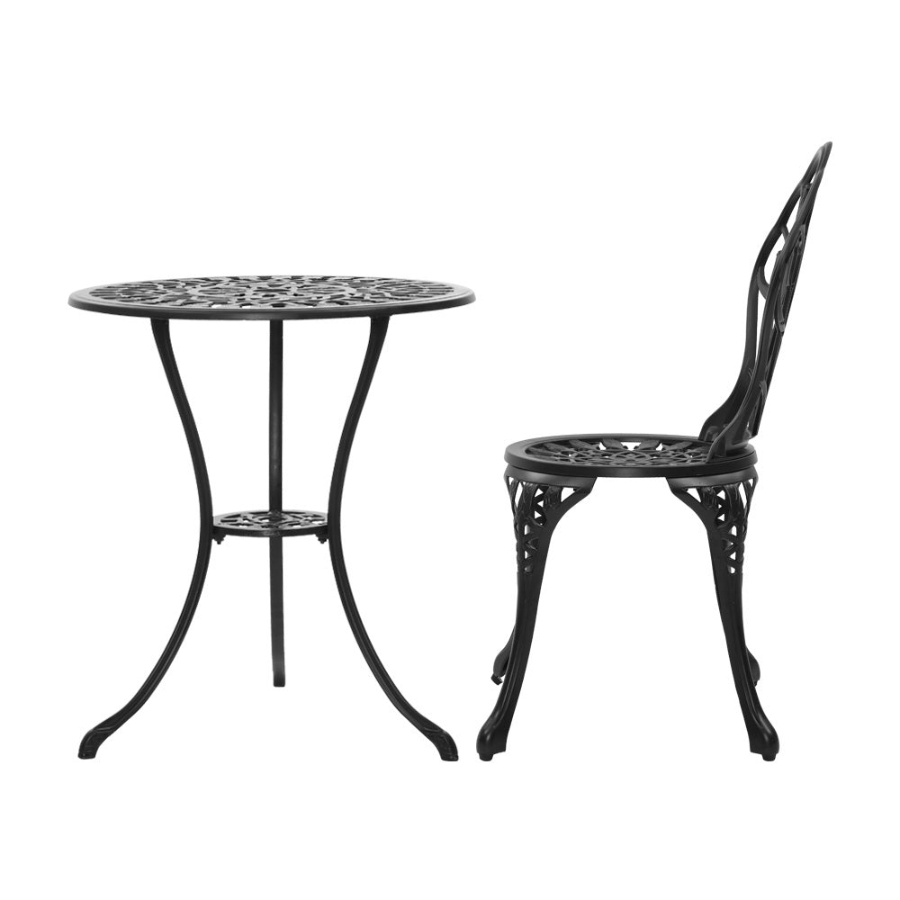 Outdoor Dining Setting for 2 | Bistro Set | Cast Aluminium | Tulip Design | Black