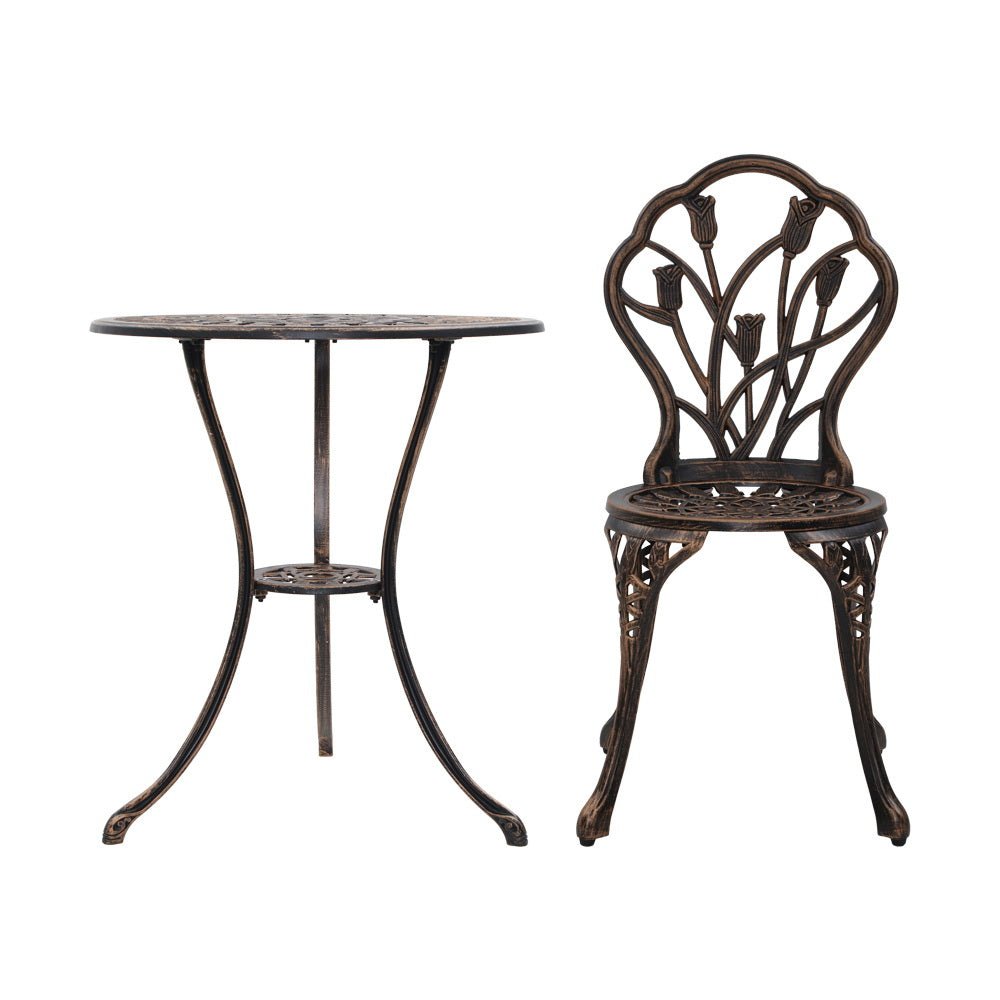 Outdoor Dining Setting for 2 | Bistro Set | Cast Aluminium | Tulip Design | Bronze
