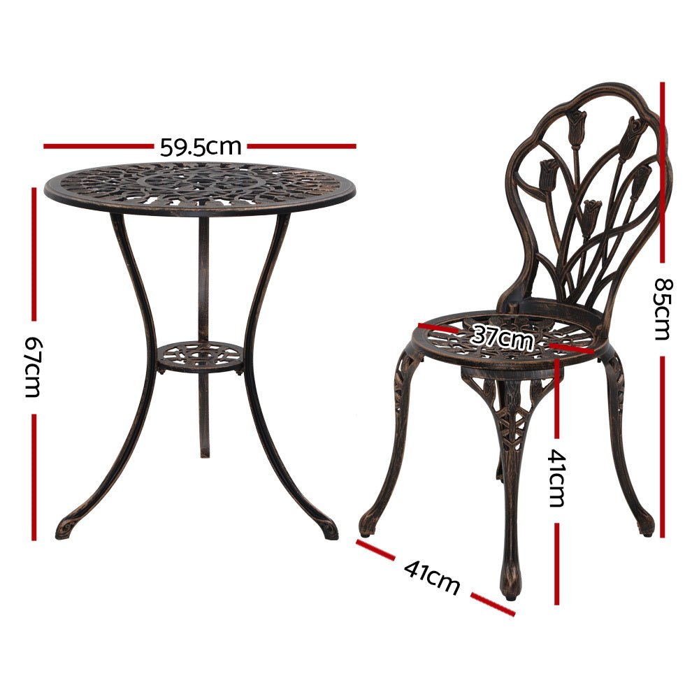 Outdoor Dining Setting for 2 | Bistro Set | Cast Aluminium | Tulip Design | Bronze