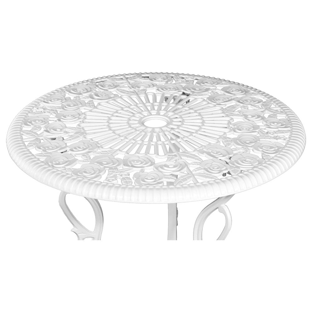 Outdoor Dining Setting for 2 | Bistro Set | Cast Aluminium | Rose Design | White