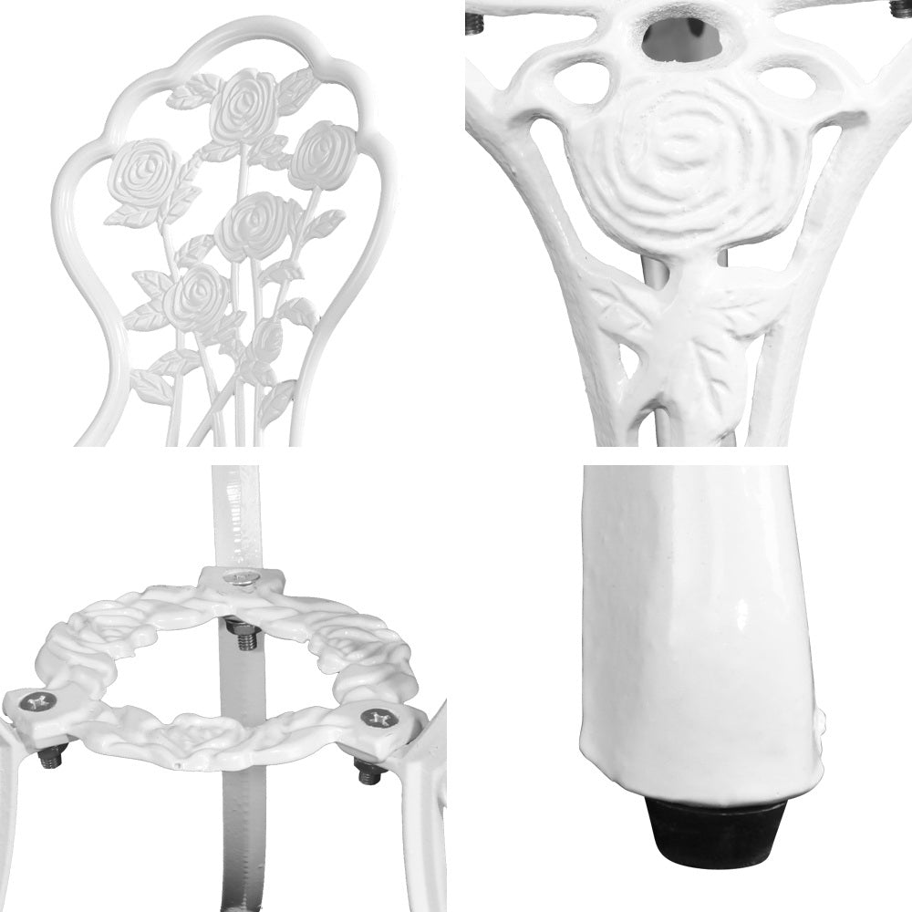 Outdoor Dining Setting for 2 | Bistro Set | Cast Aluminium | Rose Design | White