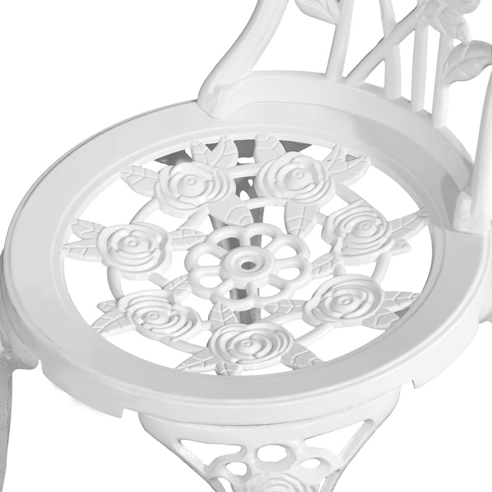Outdoor Dining Setting for 2 | Bistro Set | Cast Aluminium | Rose Design | White