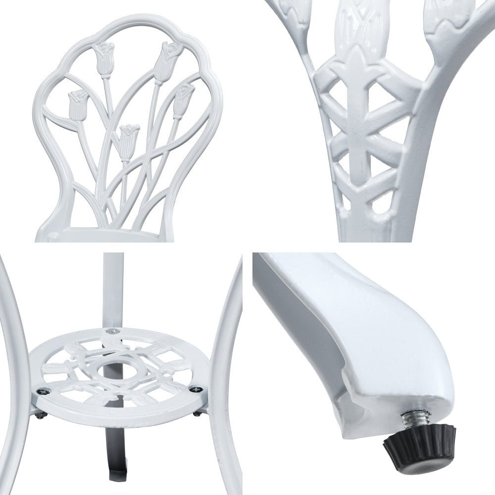 Outdoor Dining Setting for 2 | Bistro Set | Cast Aluminium | Tulip Design | White