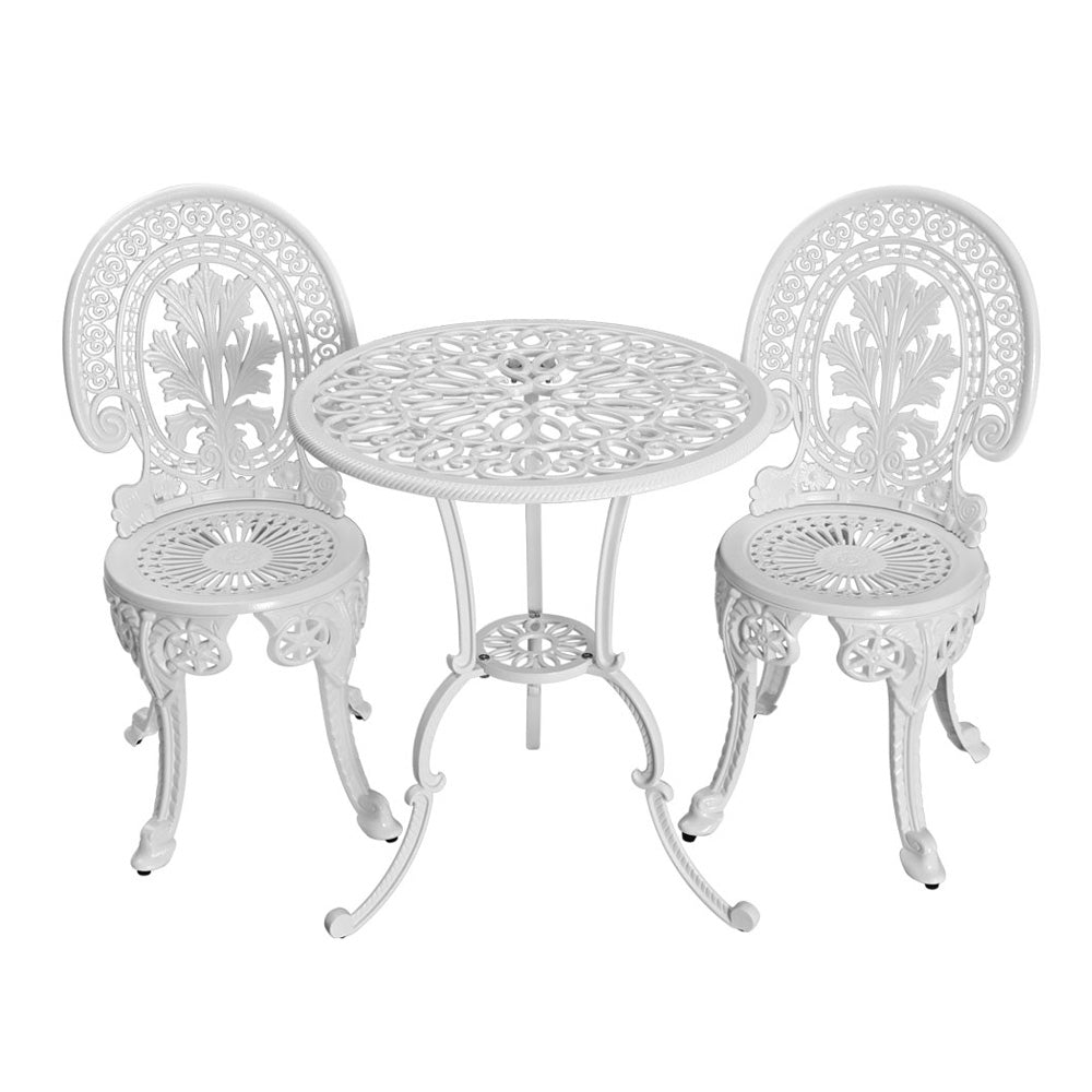 Outdoor Dining Setting for 2 | Bistro Set | Vintage Cast Aluminium | White