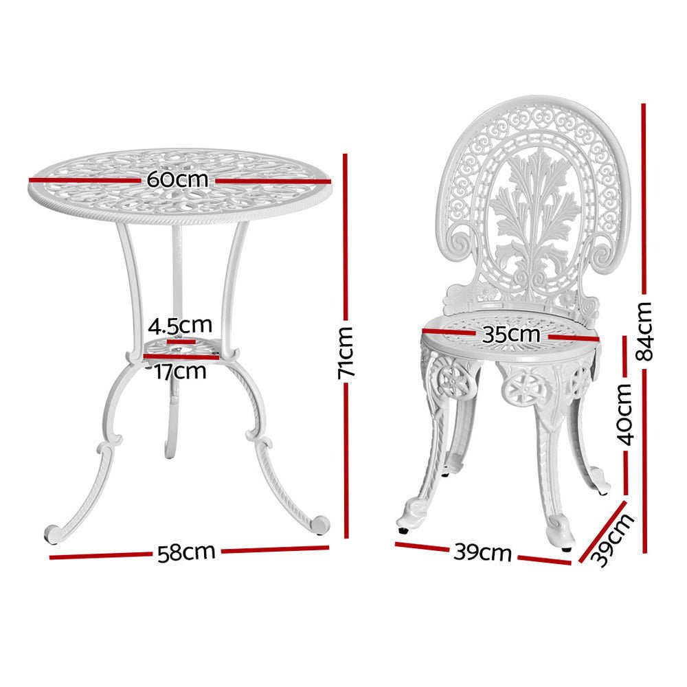 Outdoor Dining Setting for 2 | Bistro Set | Vintage Cast Aluminium | White