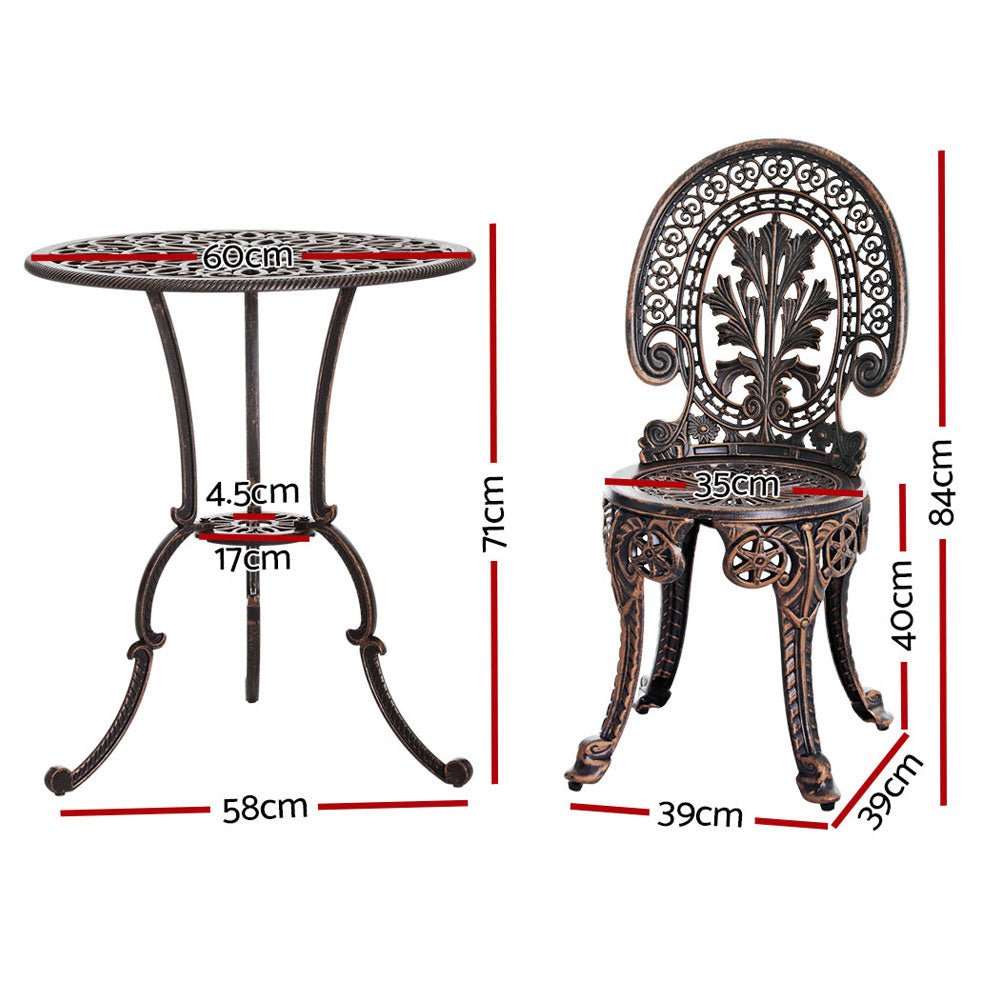 Outdoor Dining Setting for 2 | Bistro Set | Vintage Cast Aluminium | Bronze