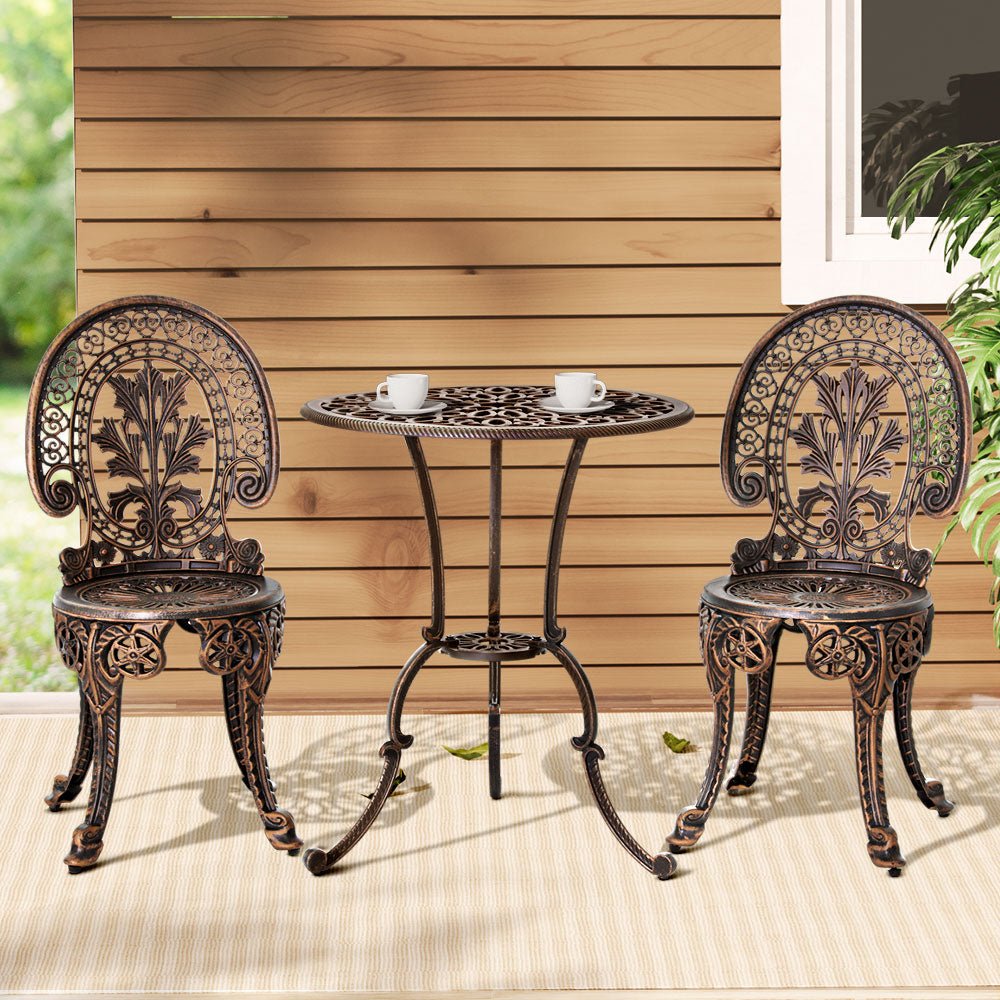 Outdoor Dining Setting for 2 | Bistro Set | Vintage Cast Aluminium | Bronze