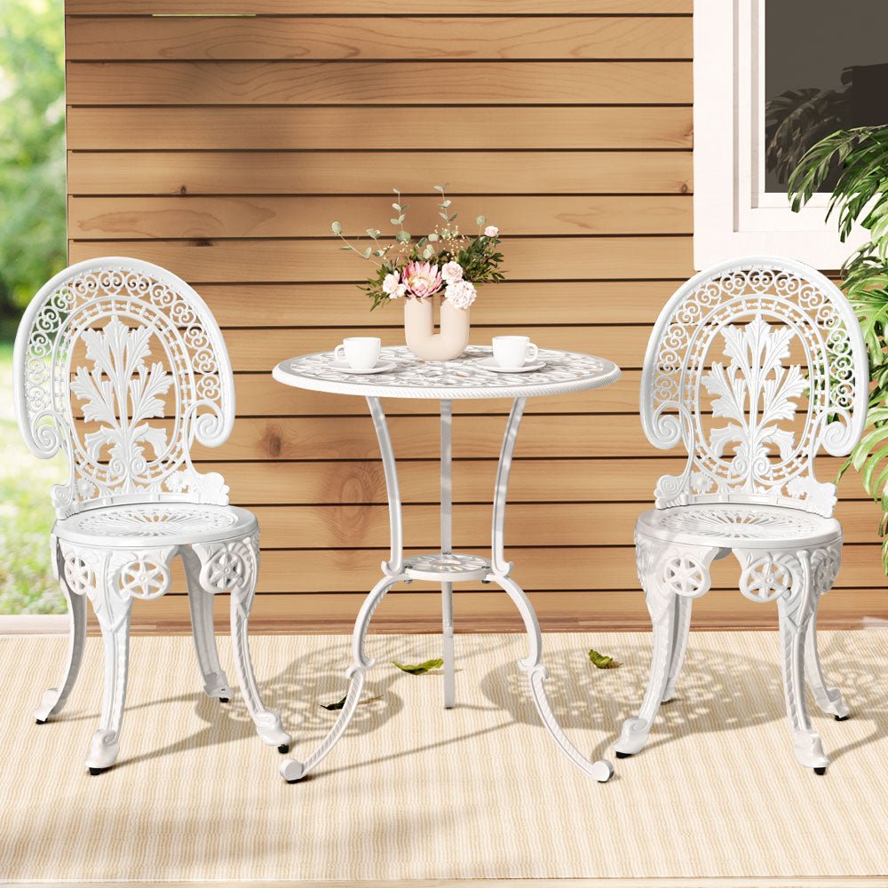 Outdoor Dining Setting for 2 | Bistro Set | Vintage Cast Aluminium | White