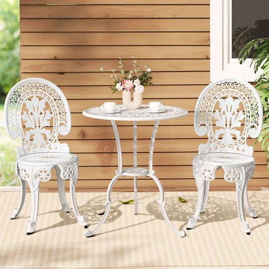 Outdoor Dining Setting for 2 | Bistro Set | Vintage Cast Aluminium | White