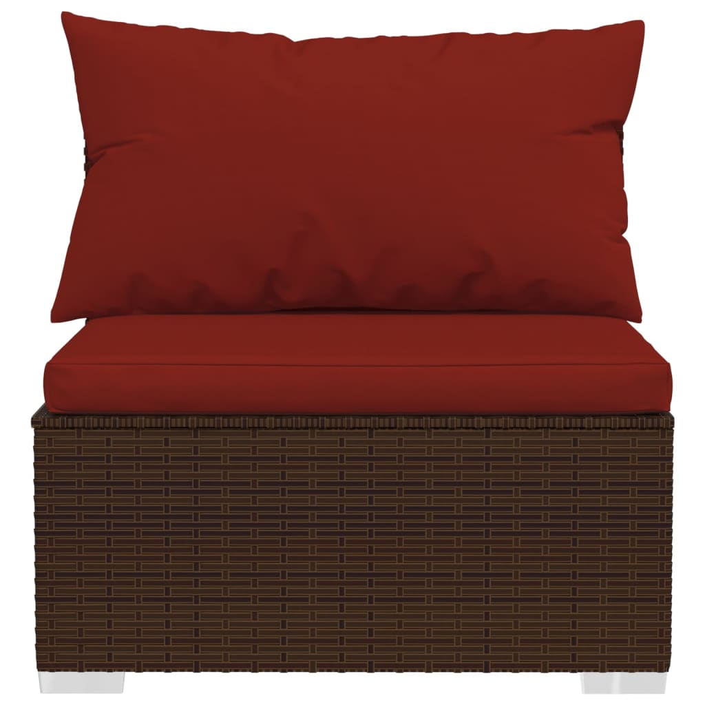 Outdoor Lounge | 3 Seater Sofa With Red Cushions | Brown & Red
