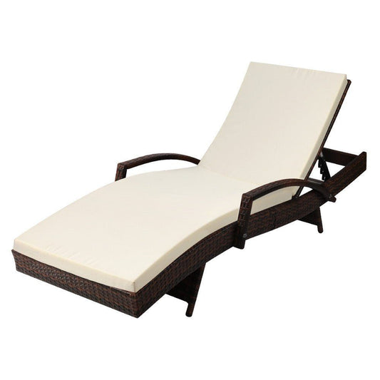 Sun Lounge Outdoor Wicker Lounger - Brown & Beige