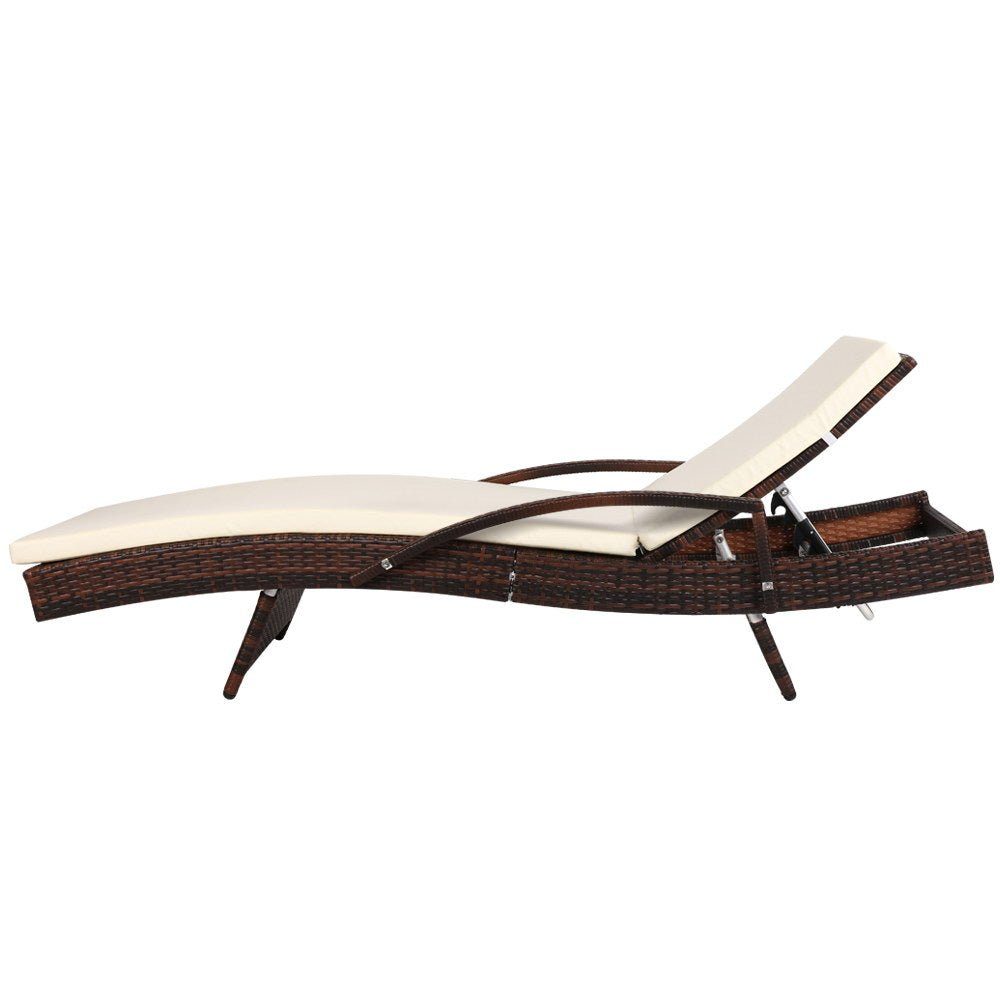 Sun Lounge Outdoor Wicker Lounger - Brown & Beige