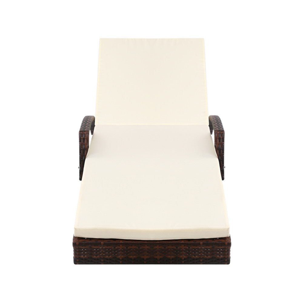 Sun Lounge Outdoor Wicker Lounger - Brown & Beige