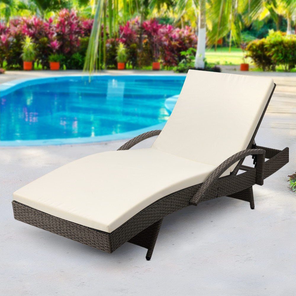 Sun Lounge Outdoor Wicker Lounger - Grey & Beige