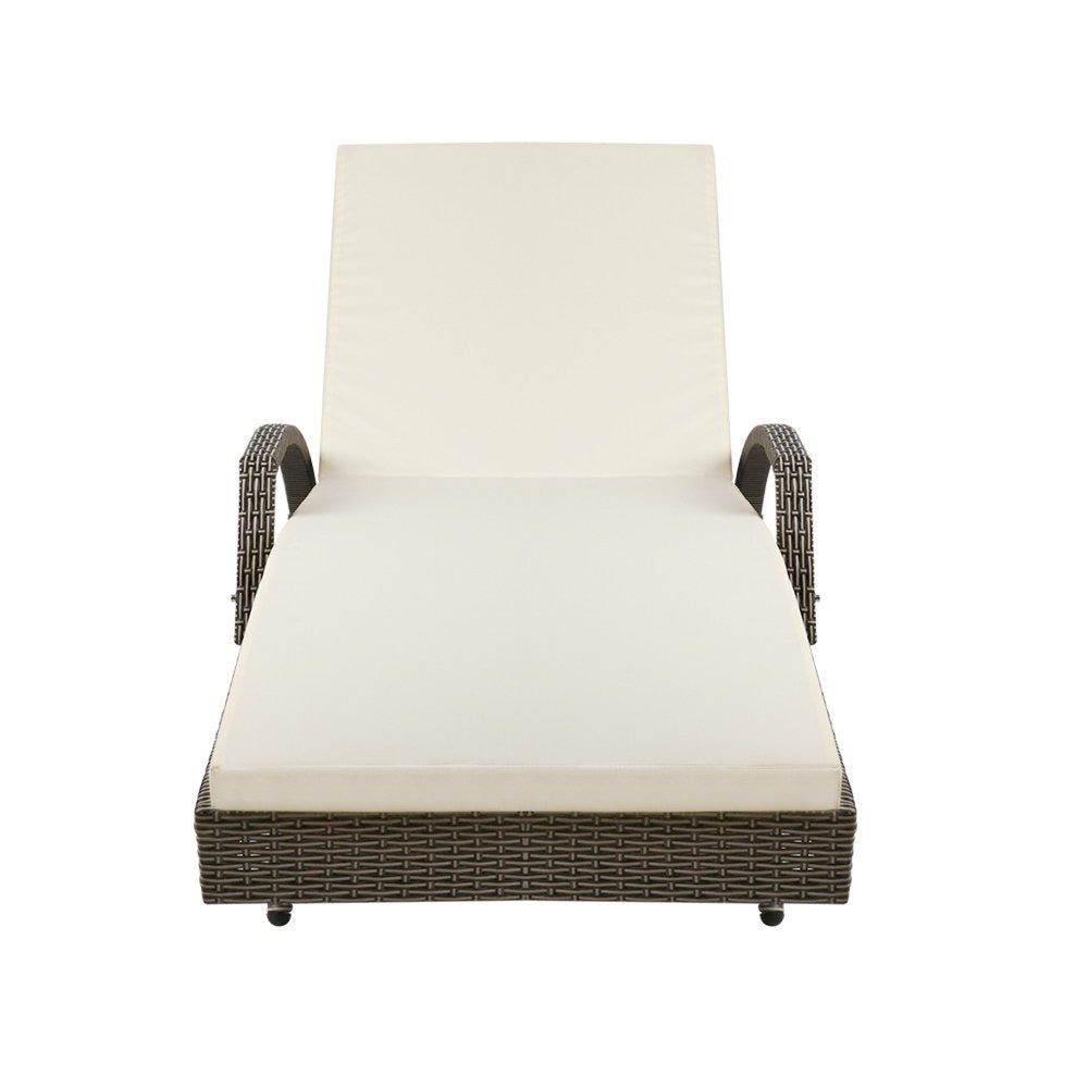Sun Lounge Outdoor Wicker Lounger - Grey & Beige
