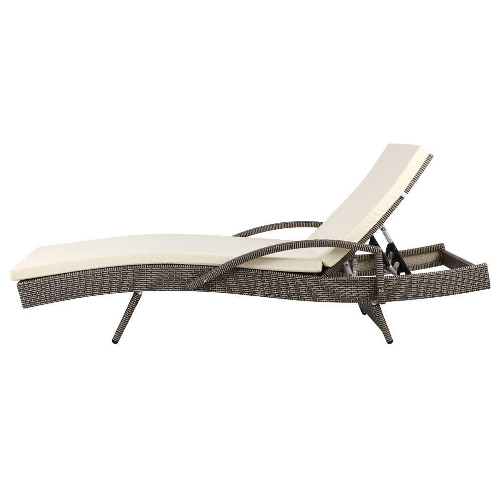 Sun Lounge Outdoor Wicker Lounger - Grey & Beige