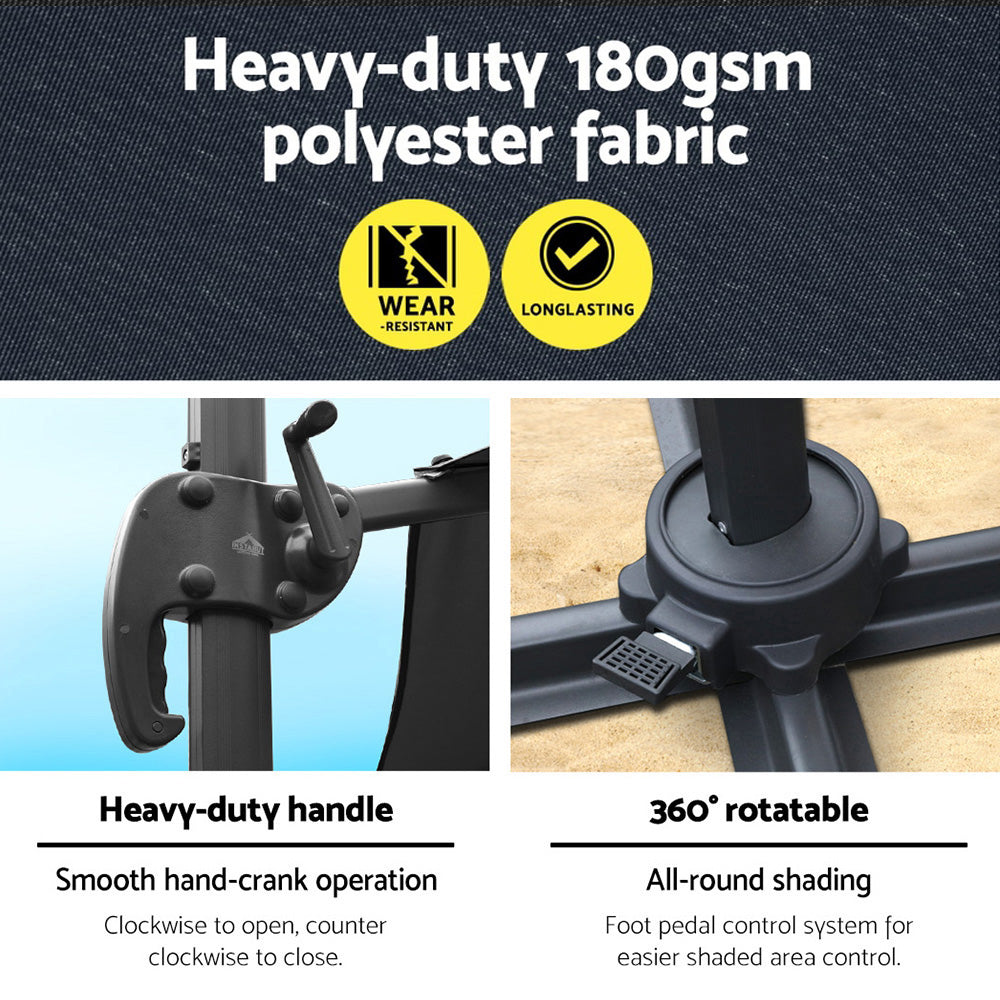 Cantilever Umbrella | 360 Degree Rotation | Instahut | Roma | 3m | Charcoal