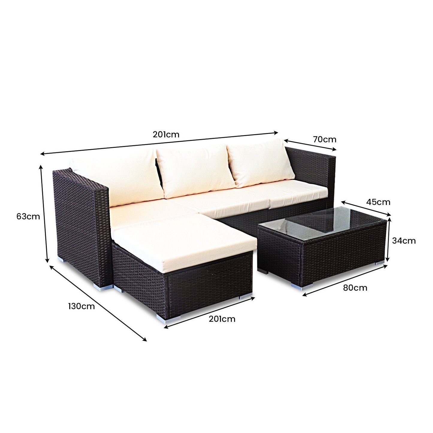 Modular Outdoor Lounge Set | 4 Seat | Sarantino | Brown & Cream