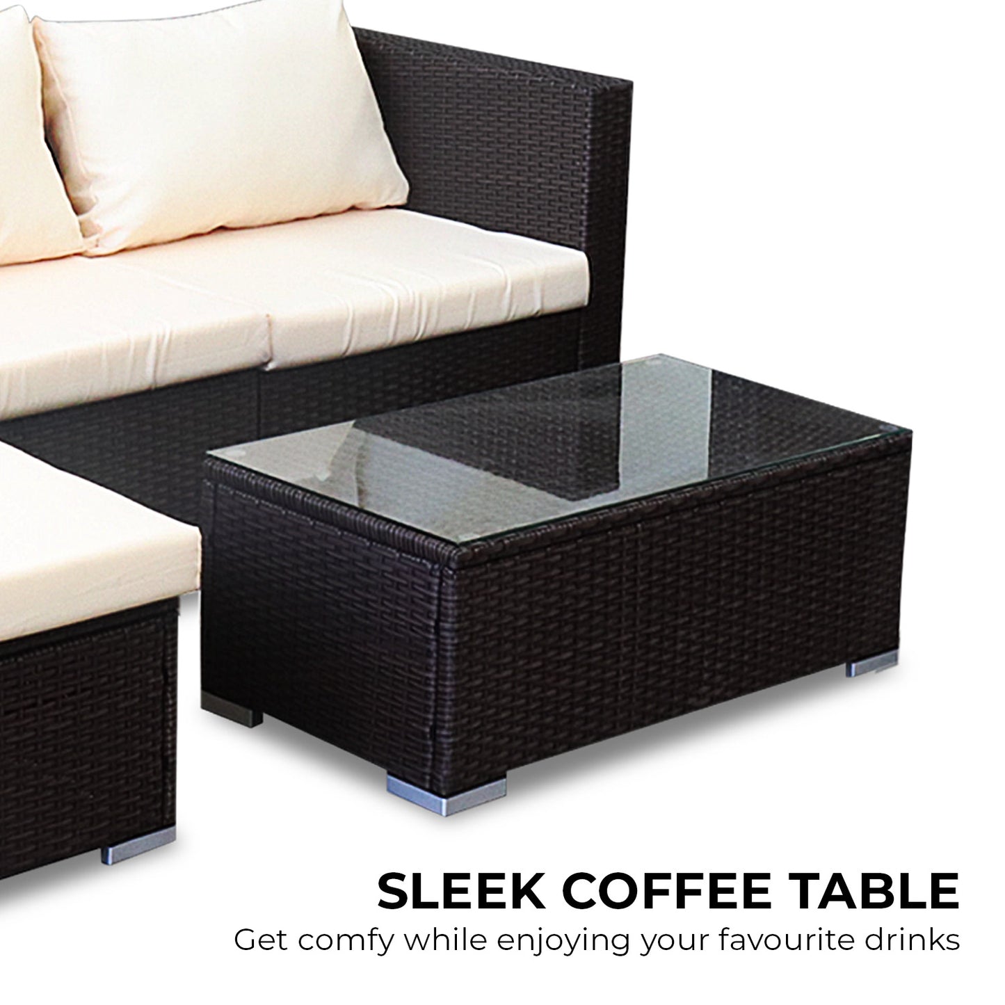 Modular Outdoor Lounge Set | 4 Seat | Sarantino | Brown & Cream