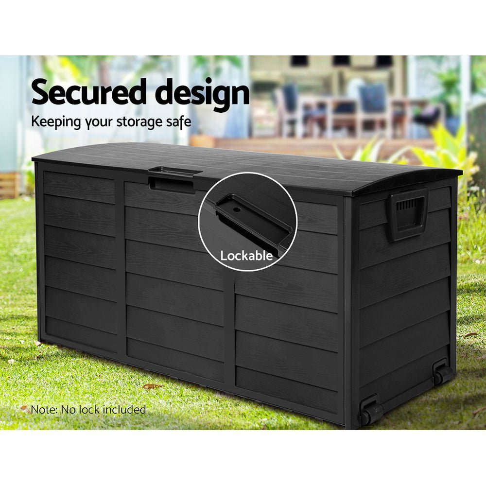 Outdoor Storage Box 290L Lockable Organiser Garden Deck All Black