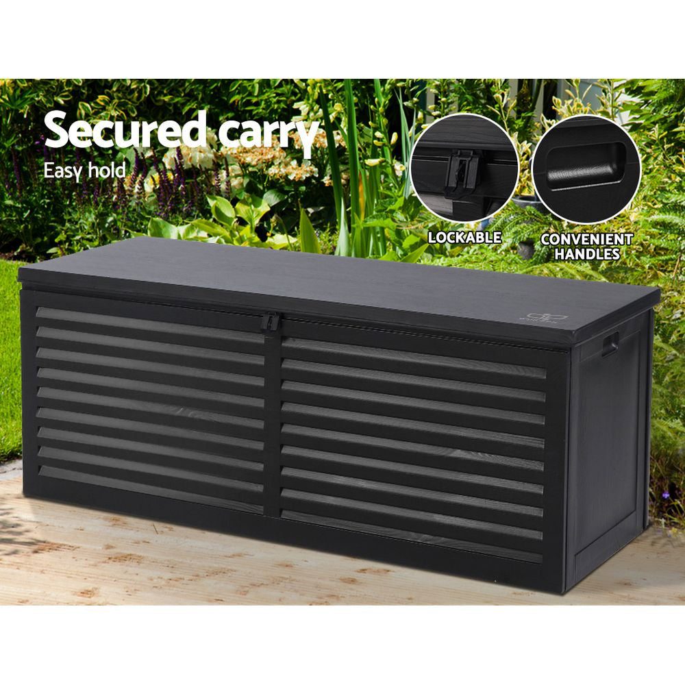 Outdoor Storage Box 390L Container Lockable Toy Deck Garden - Black