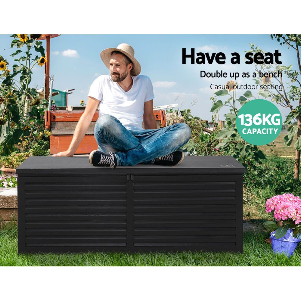 Outdoor Storage Box 390L Container Lockable Toy Deck Garden - Black