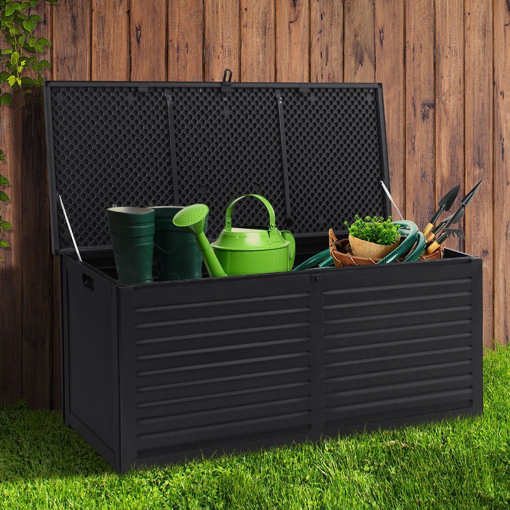 Outdoor Storage Box 390L Container Lockable Toy Deck Garden - Black