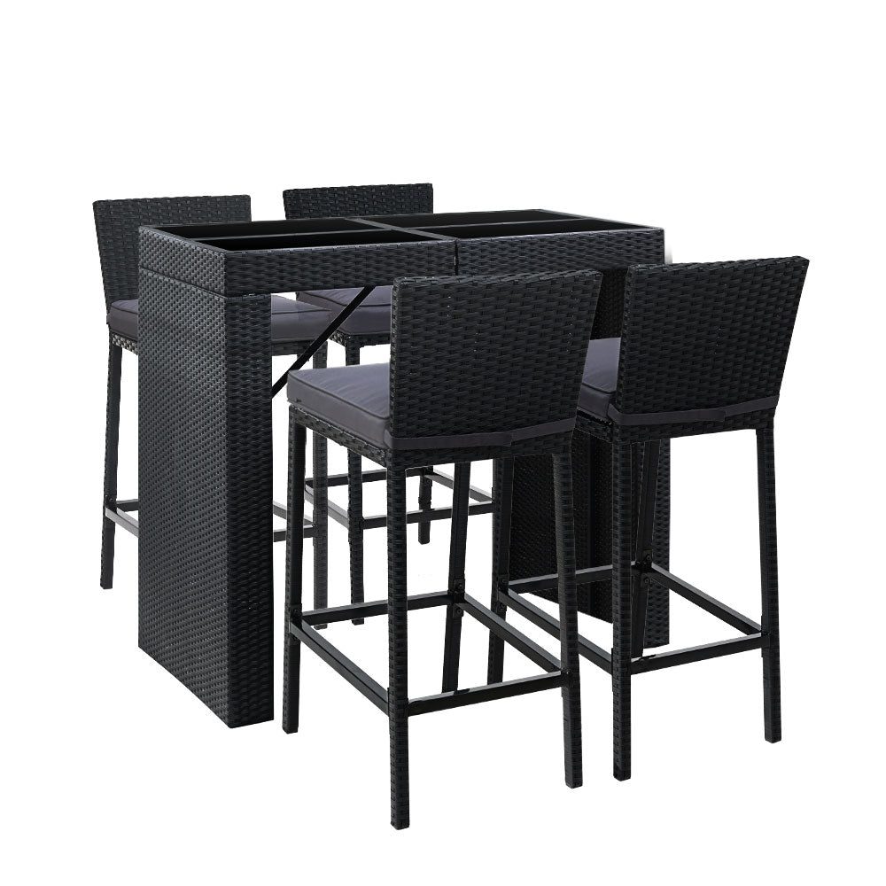 Bar Table Setting with 4 Chairs Outdoor Rattan Black