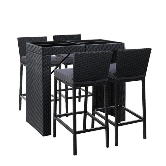 Bar Table Setting with 4 Chairs Outdoor Rattan Black