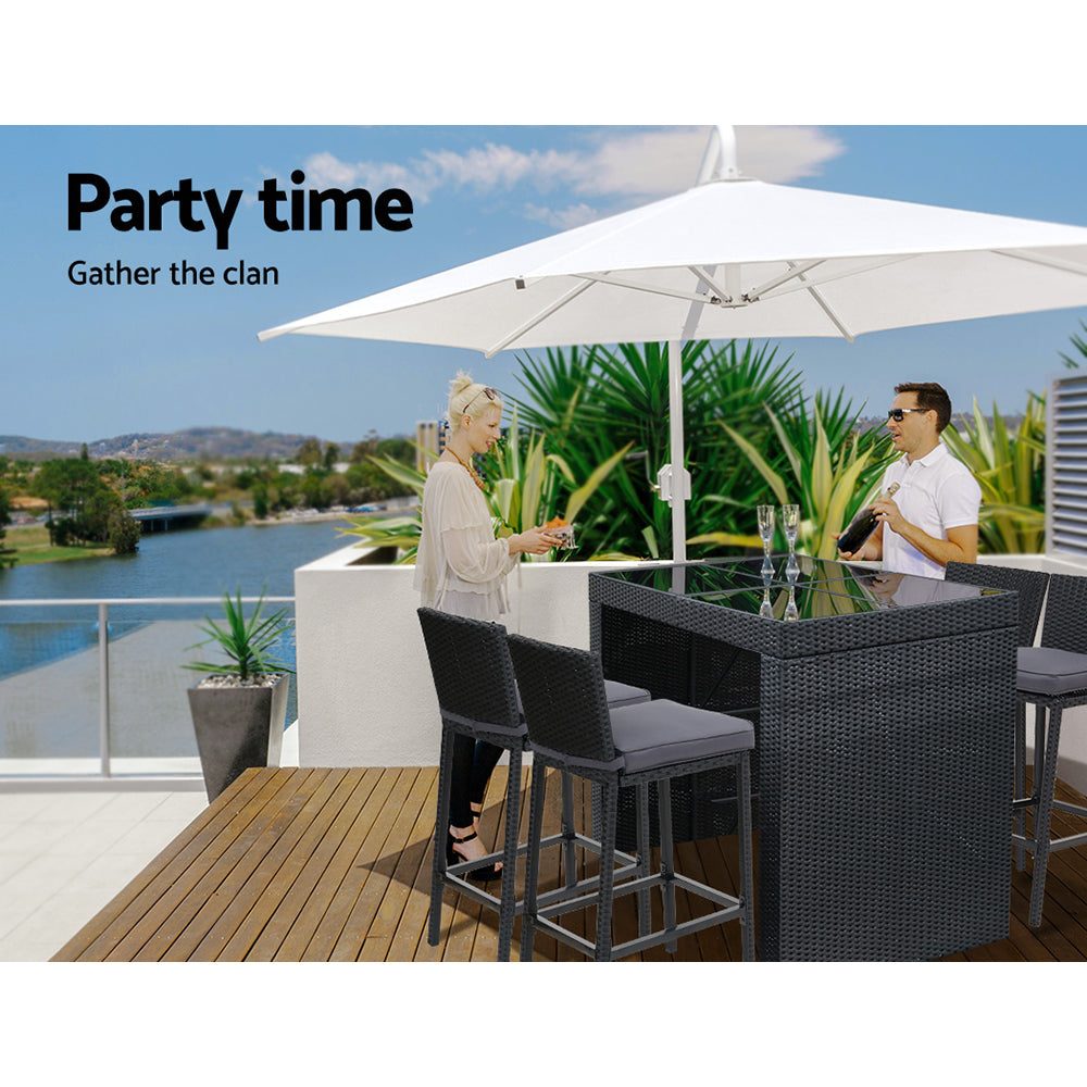Bar Table Setting with 4 Chairs Outdoor Rattan Black