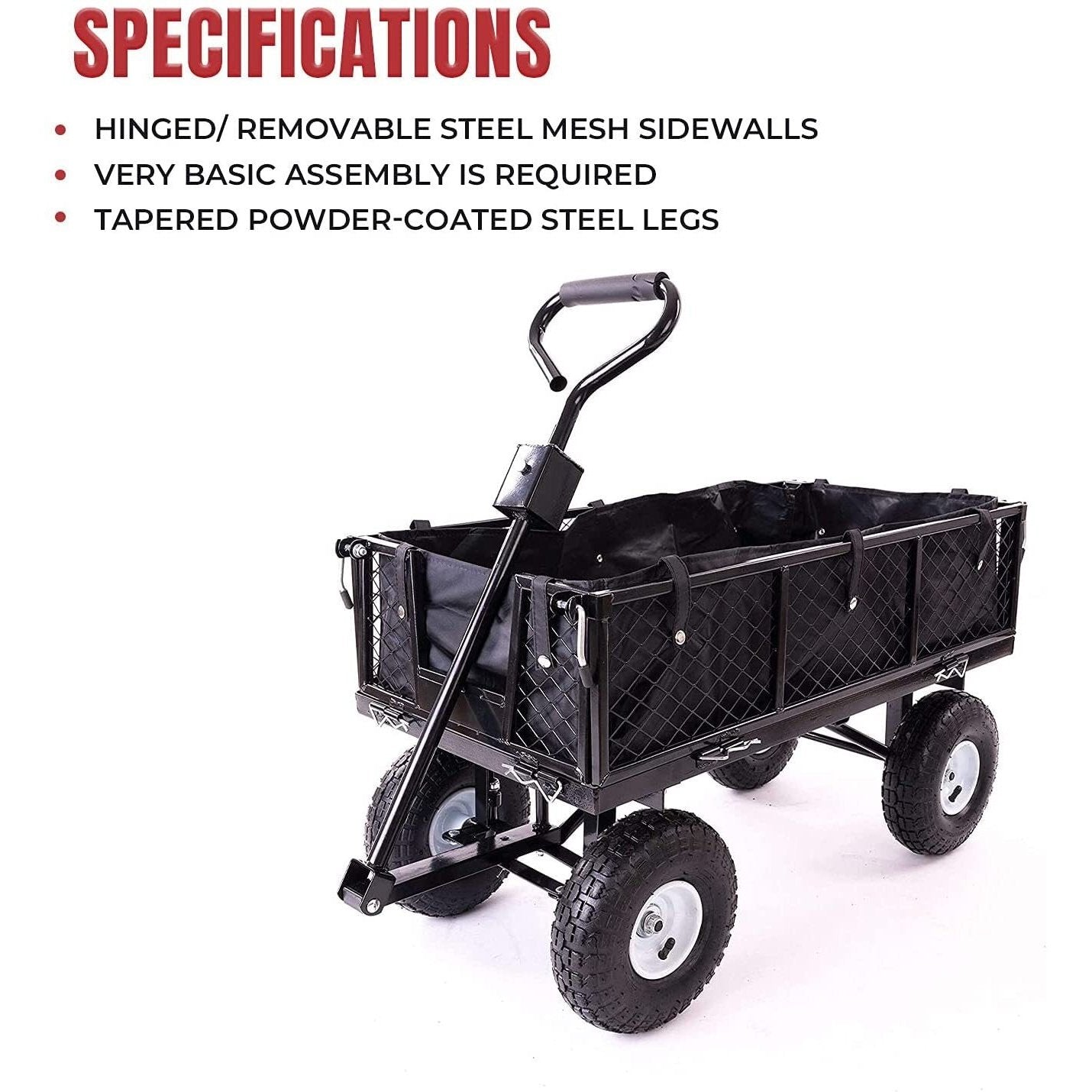 Beach Trolley Garden Mesh Cart Heavy Duty Steel 10 Inch Tyres 300Kg Black