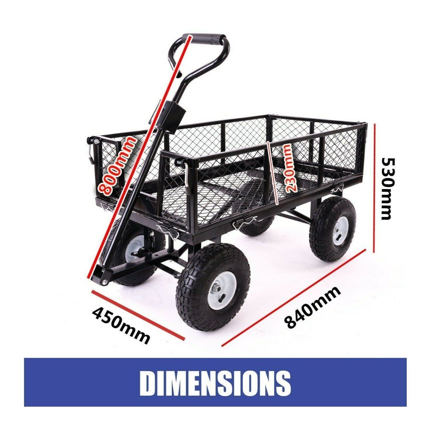 Beach Trolley Garden Mesh Cart Heavy Duty Steel 10 Inch Tyres 300Kg Black