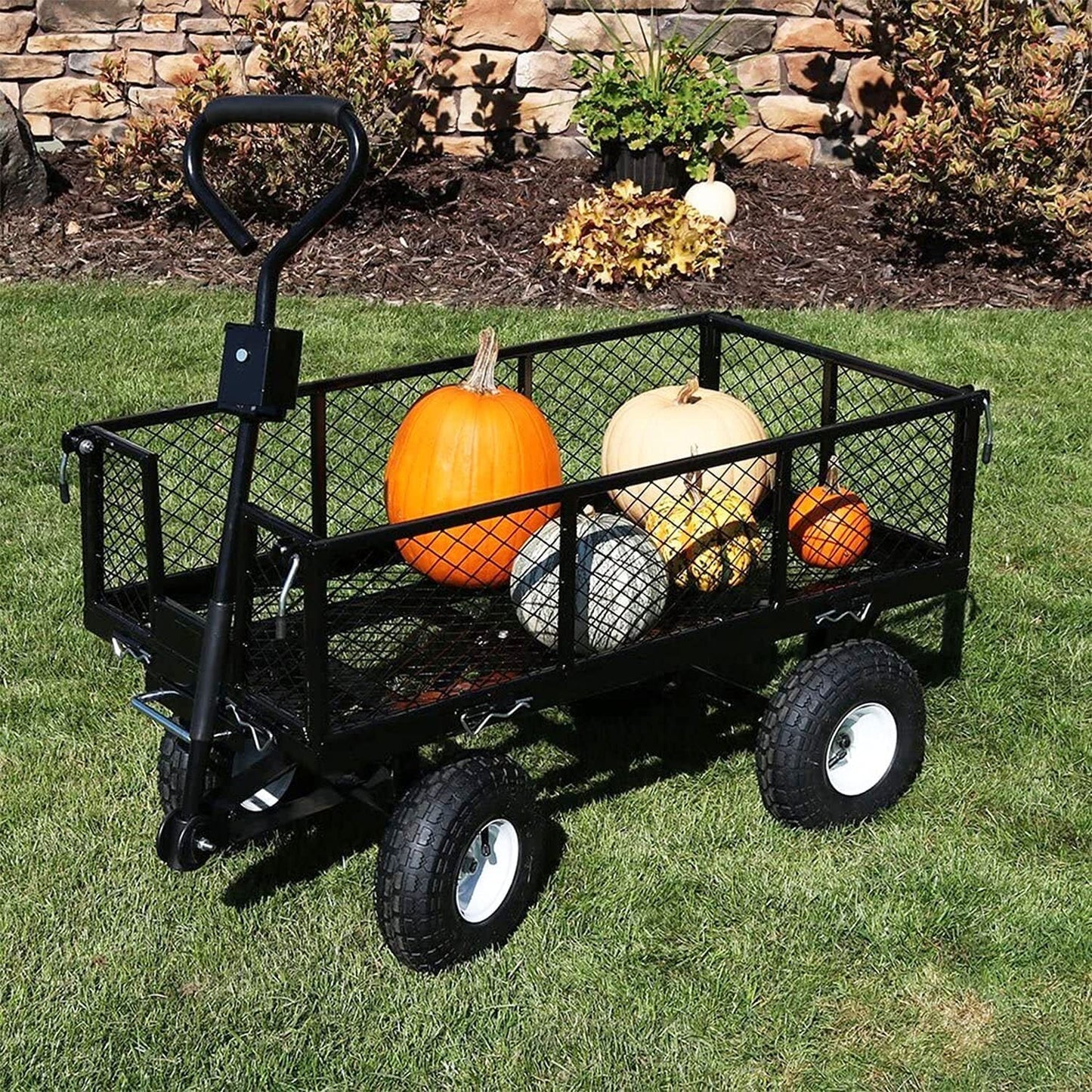 Beach Trolley Garden Mesh Cart Heavy Duty Steel 10 Inch Tyres 300Kg Black