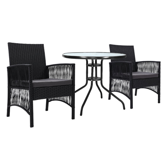 Bistro Set Dining Set 2 Seat Table Set Outdoor Furniture Harp Black