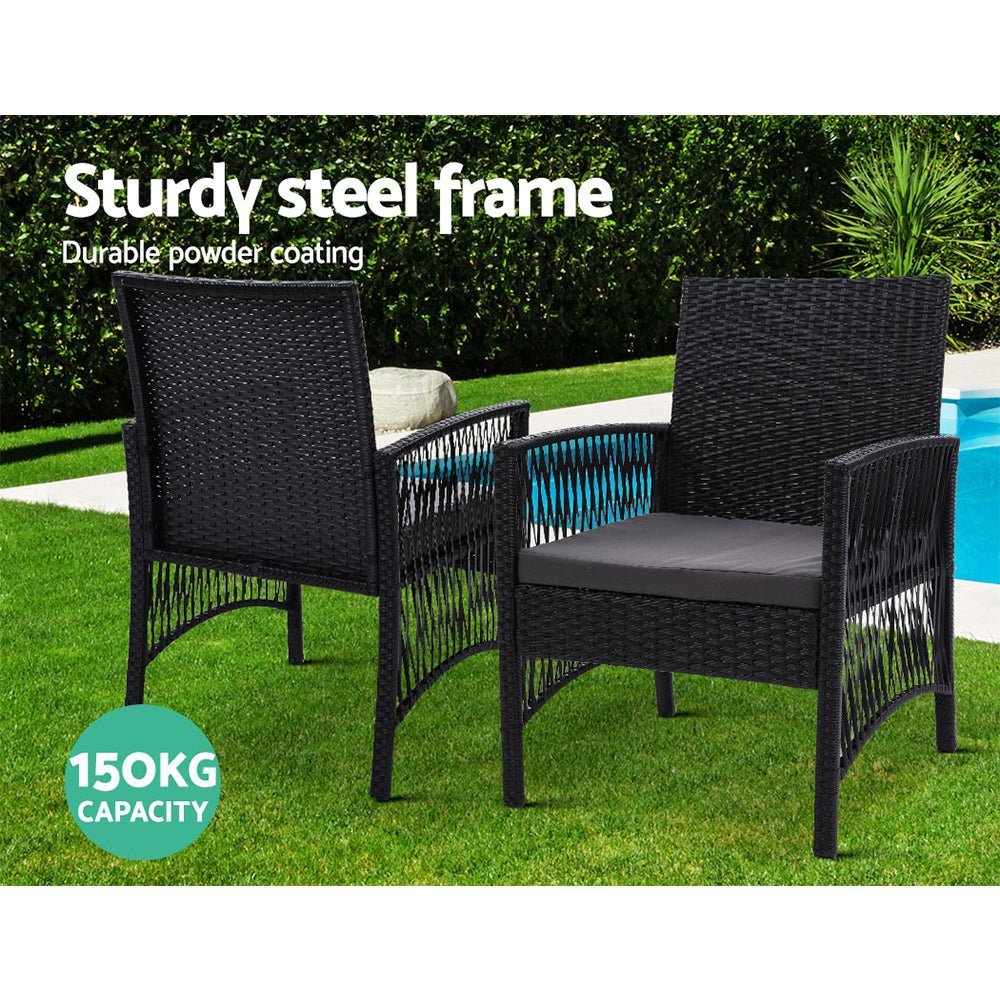 Bistro Set Dining Set 2 Seat Table Set Outdoor Furniture Harp Black
