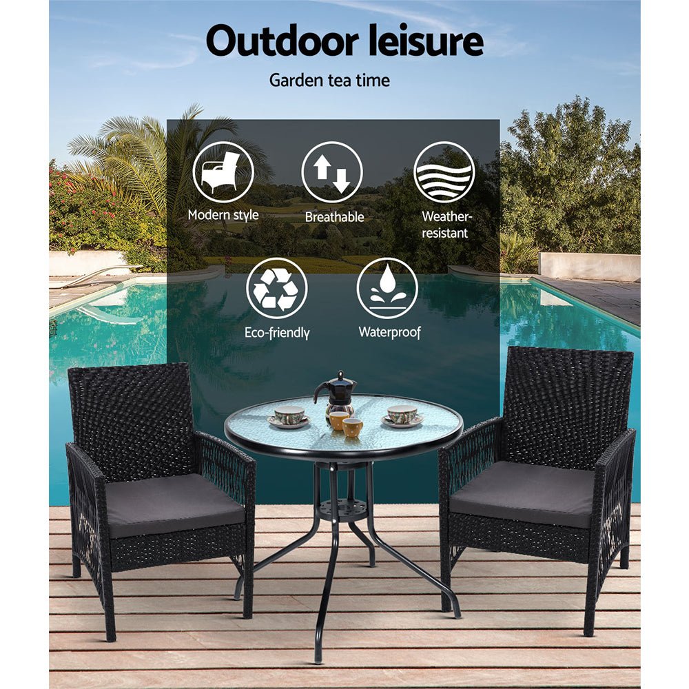 Bistro Set Dining Set 2 Seat Table Set Outdoor Furniture Harp Black