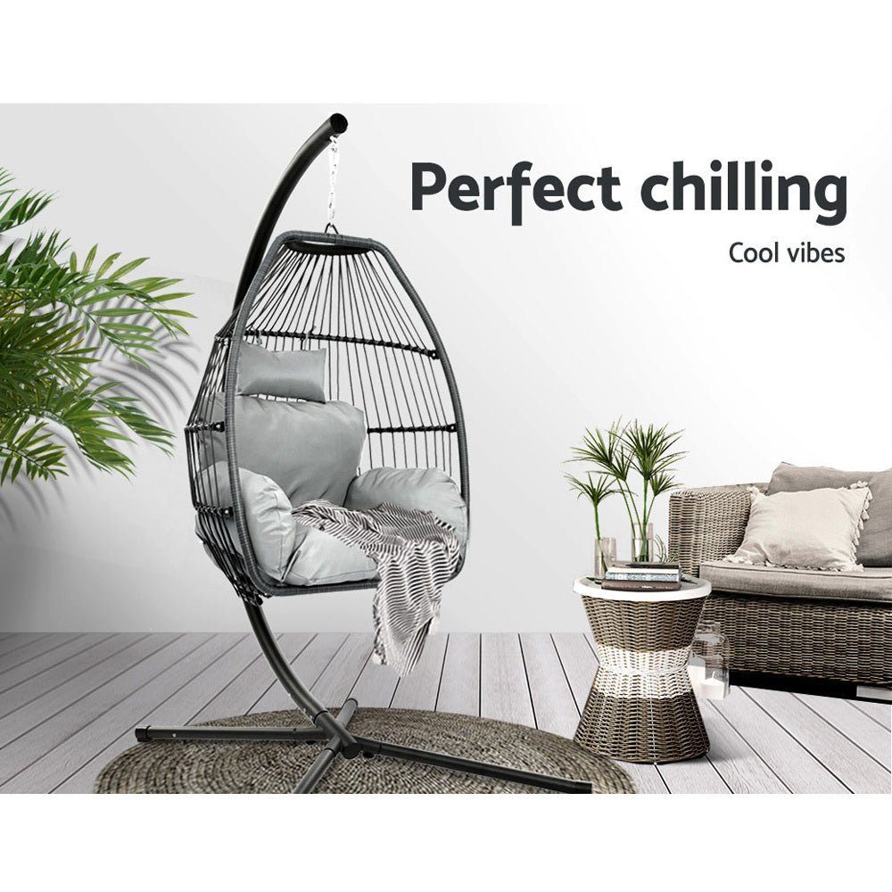 Egg Chair Outdoor Hanging Swing Chair with Stand Grey