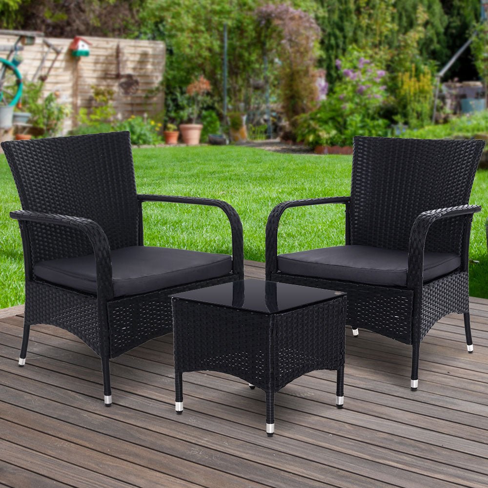 Conversation Set with Extra Large Outdoor Chairs and Table Gardeon 3PC Luca Black