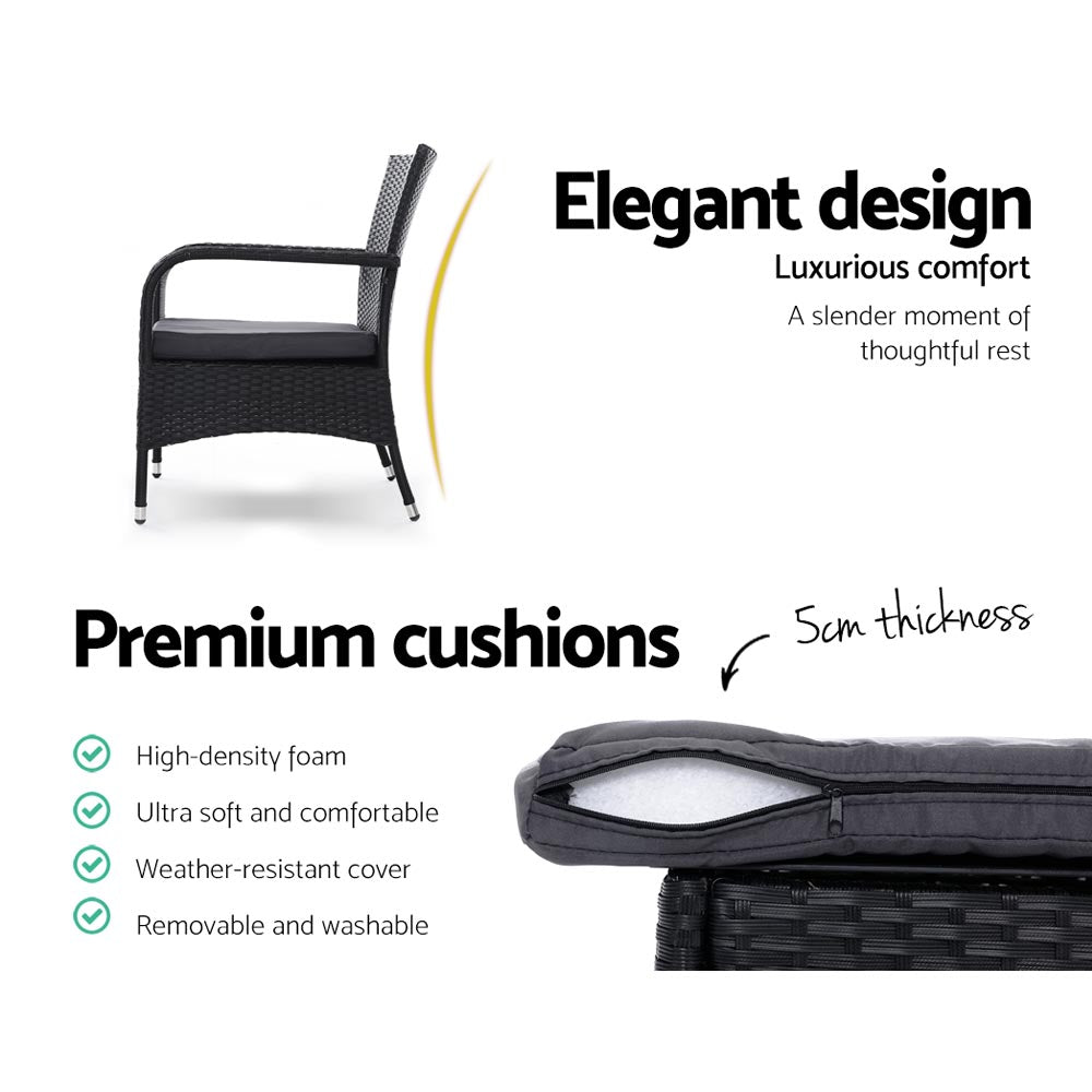 Conversation Set with Extra Large Outdoor Chairs and Table Gardeon 3PC Luca Black