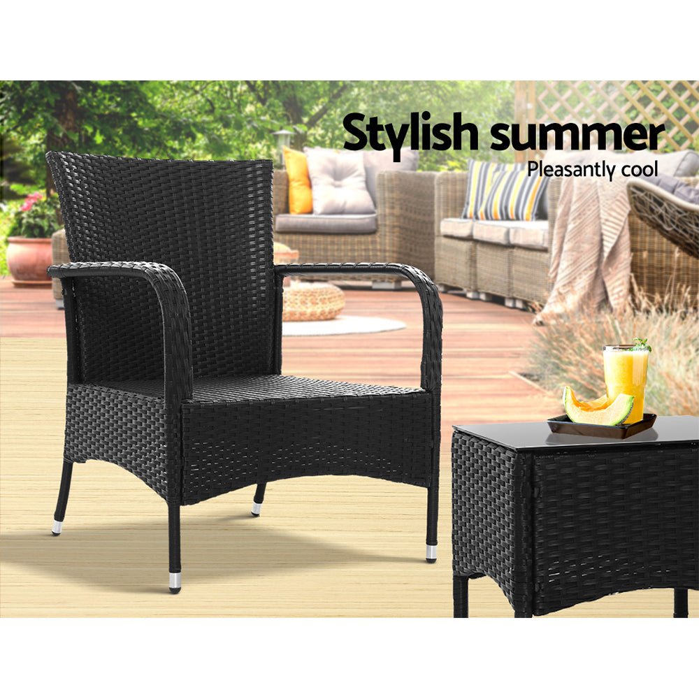 Conversation Set with Extra Large Outdoor Chairs and Table Gardeon 3PC Luca Black