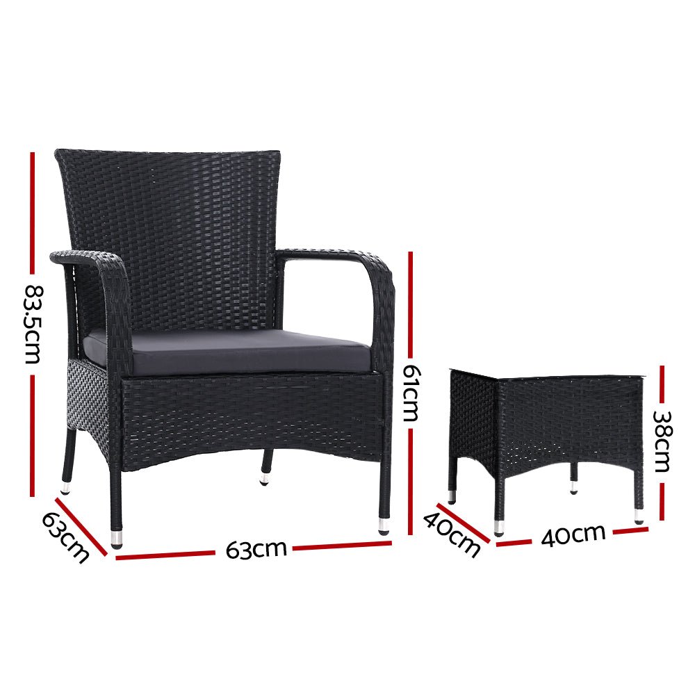 Conversation Set with Extra Large Outdoor Chairs and Table Gardeon 3PC Luca Black