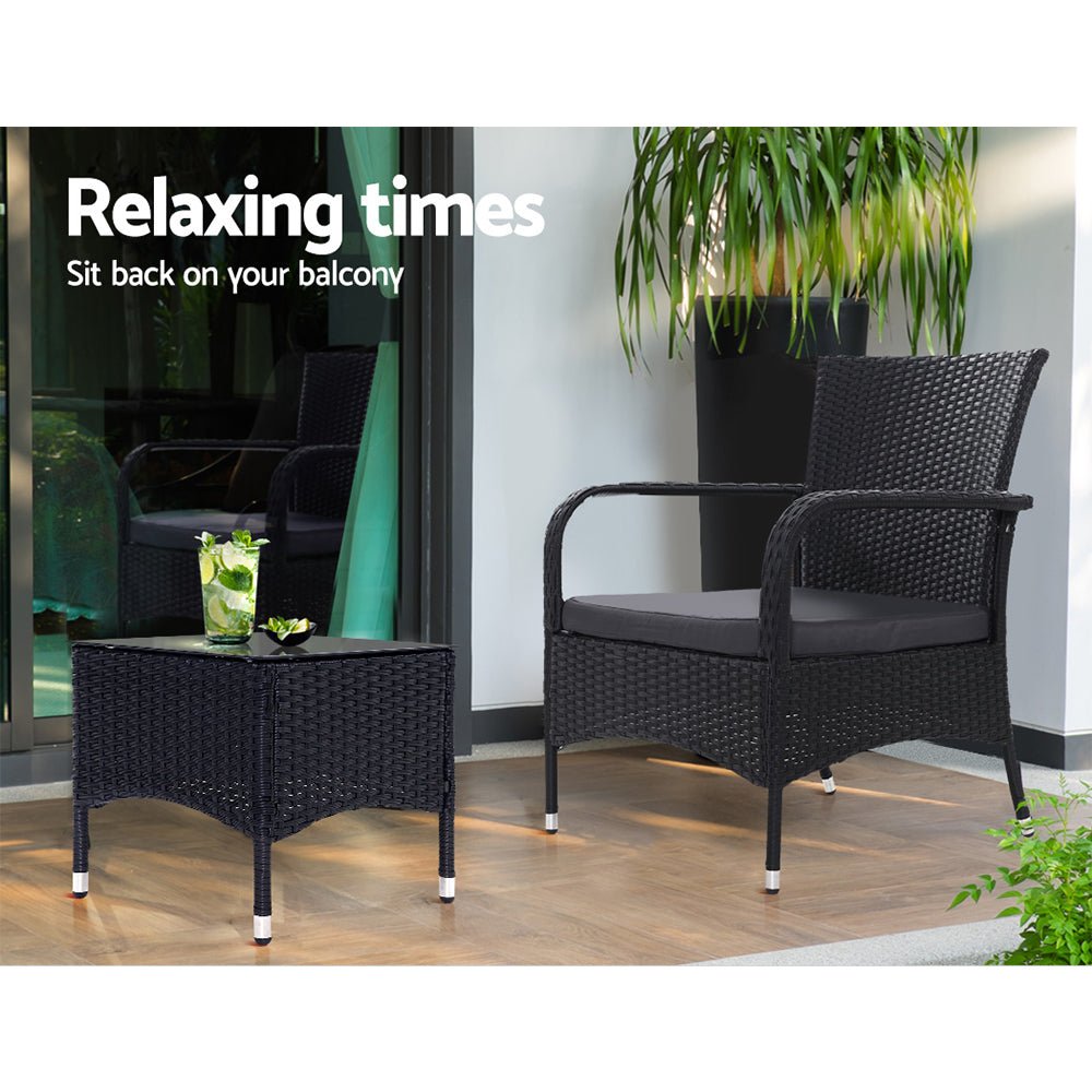 Conversation Set with Extra Large Outdoor Chairs and Table Gardeon 3PC Luca Black