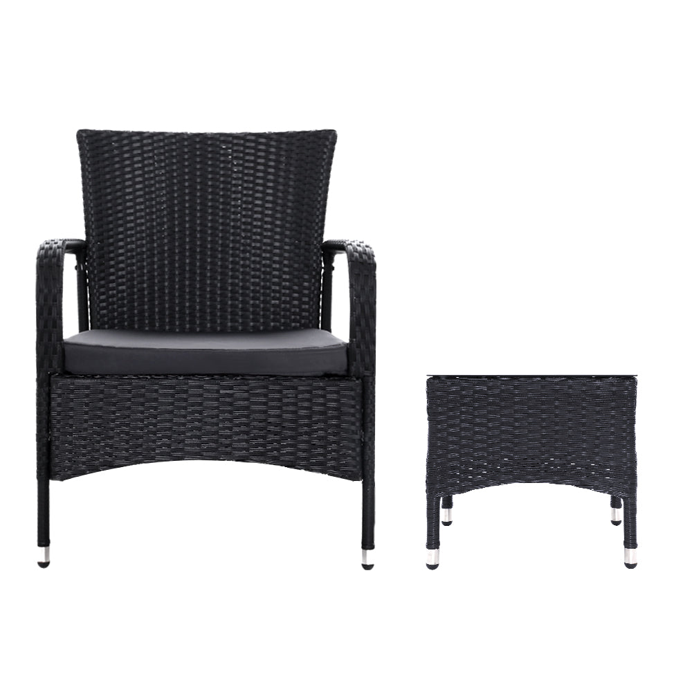 Conversation Set with Extra Large Outdoor Chairs and Table Gardeon 3PC Luca Black