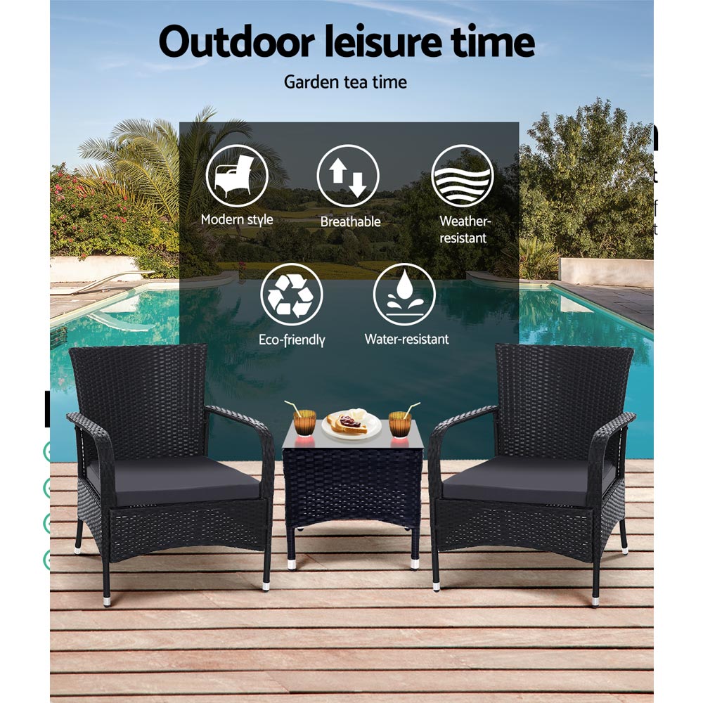 Conversation Set with Extra Large Outdoor Chairs and Table Gardeon 3PC Luca Black