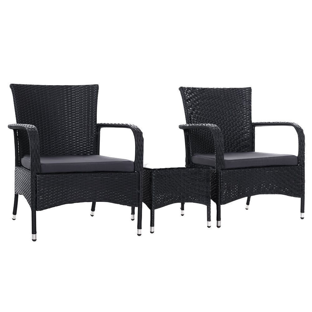 Conversation Set with Extra Large Outdoor Chairs and Table Gardeon 3PC Luca Black