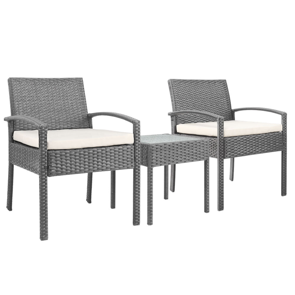 Conversation Set Chat Set Rattan Lounge Setting Gardeon Black