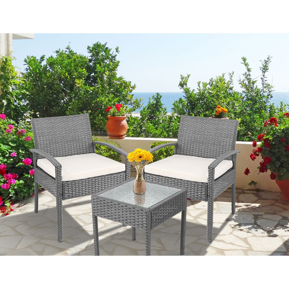 Conversation Set Chat Set Rattan Lounge Setting Gardeon Black