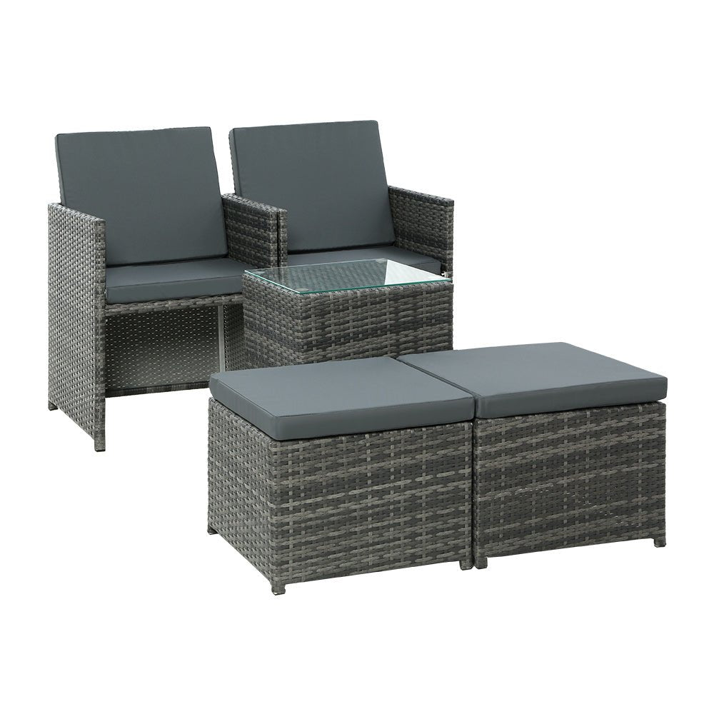 Conversation Set | Chairs with Ottomans | Space Saving 4 Seat Design | Gardeon | Grey
