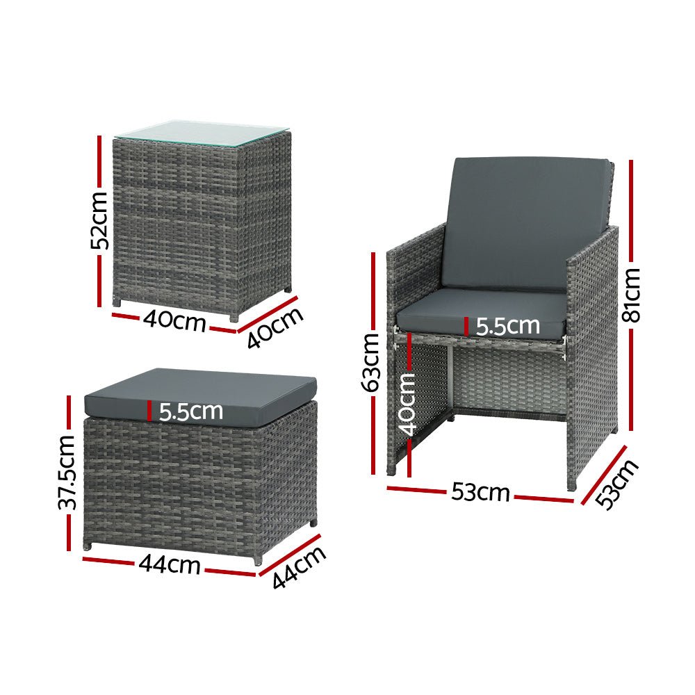 Conversation Set | Chairs with Ottomans | Space Saving 4 Seat Design | Gardeon | Grey