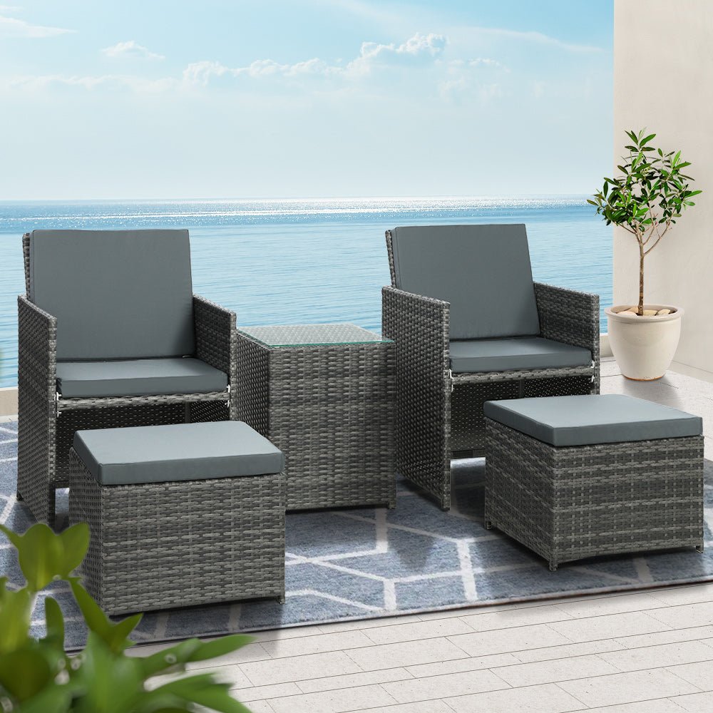 Conversation Set | Chairs with Ottomans | Space Saving 4 Seat Design | Gardeon | Grey